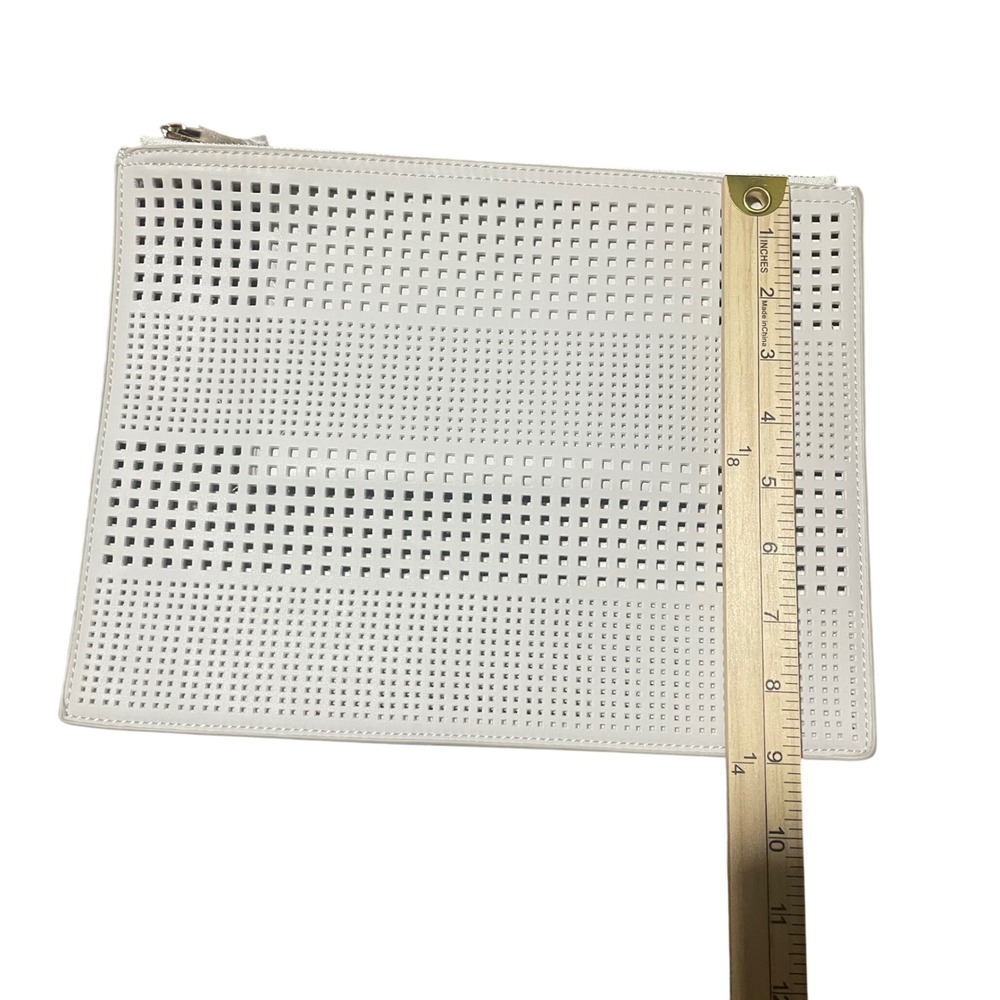 Deux Lux Perforated Clutch Ivory Leather Zip Top Pouch New - Picture 6 of 6
